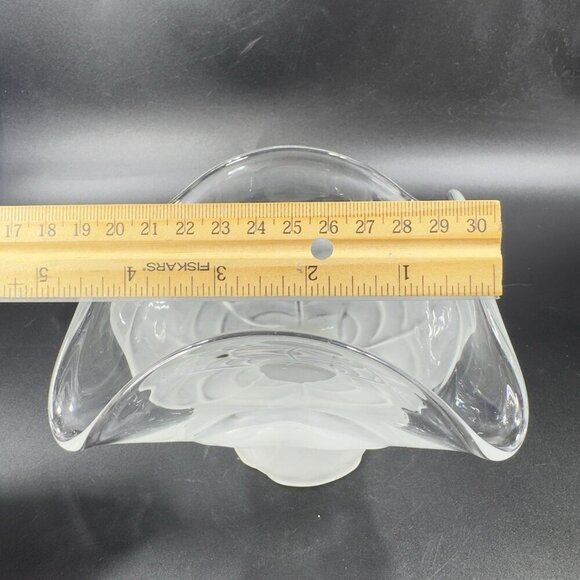 Viking Art Glass Epic Leaf Compote in Crystal Satin Frosted Clear Dish Bowl VTG - Picture 5 of 13